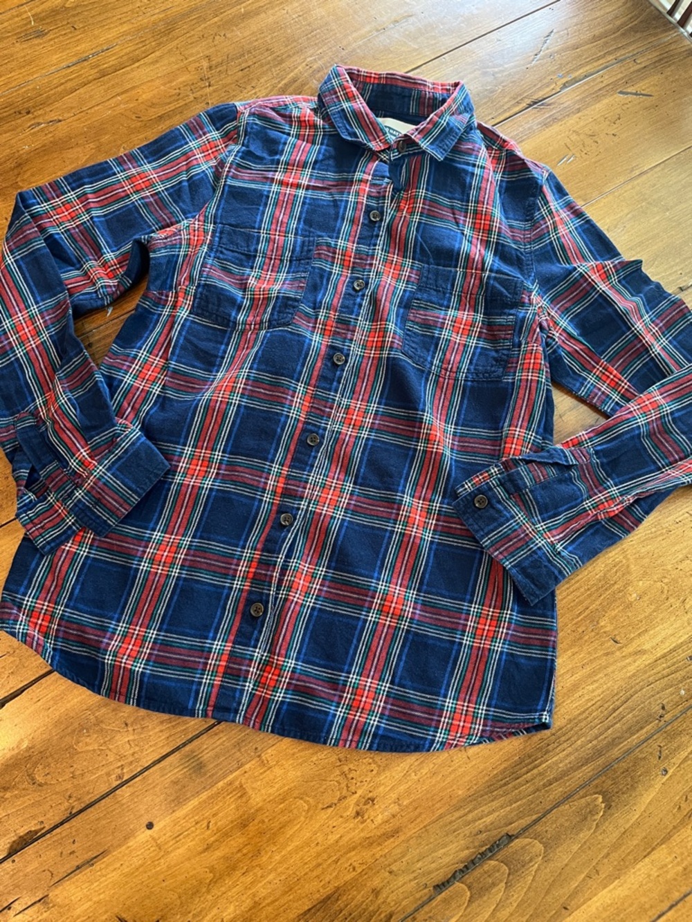 Classic Blue and Red Plaid Flannel Women’s Button-Up Shirt